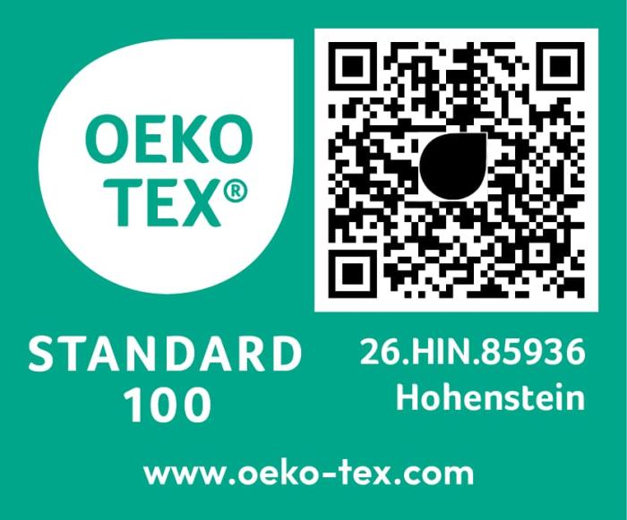 OEKO-TEX Standard 100 label, certificate 26.HIN.85936