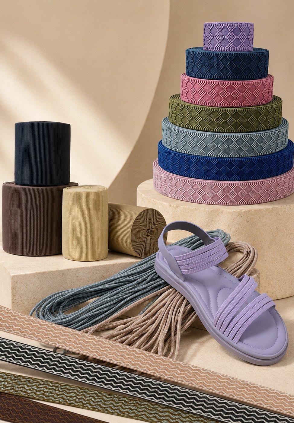 Hero: stack of jacquard elastic rolls